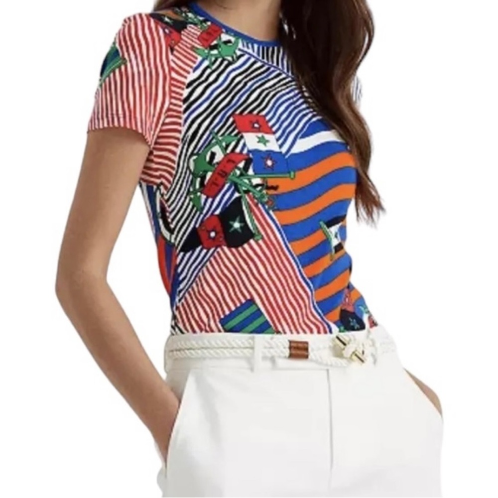 Lauren Ralph Lauren Multicolor Short Sleeve Striped Graphic Tee